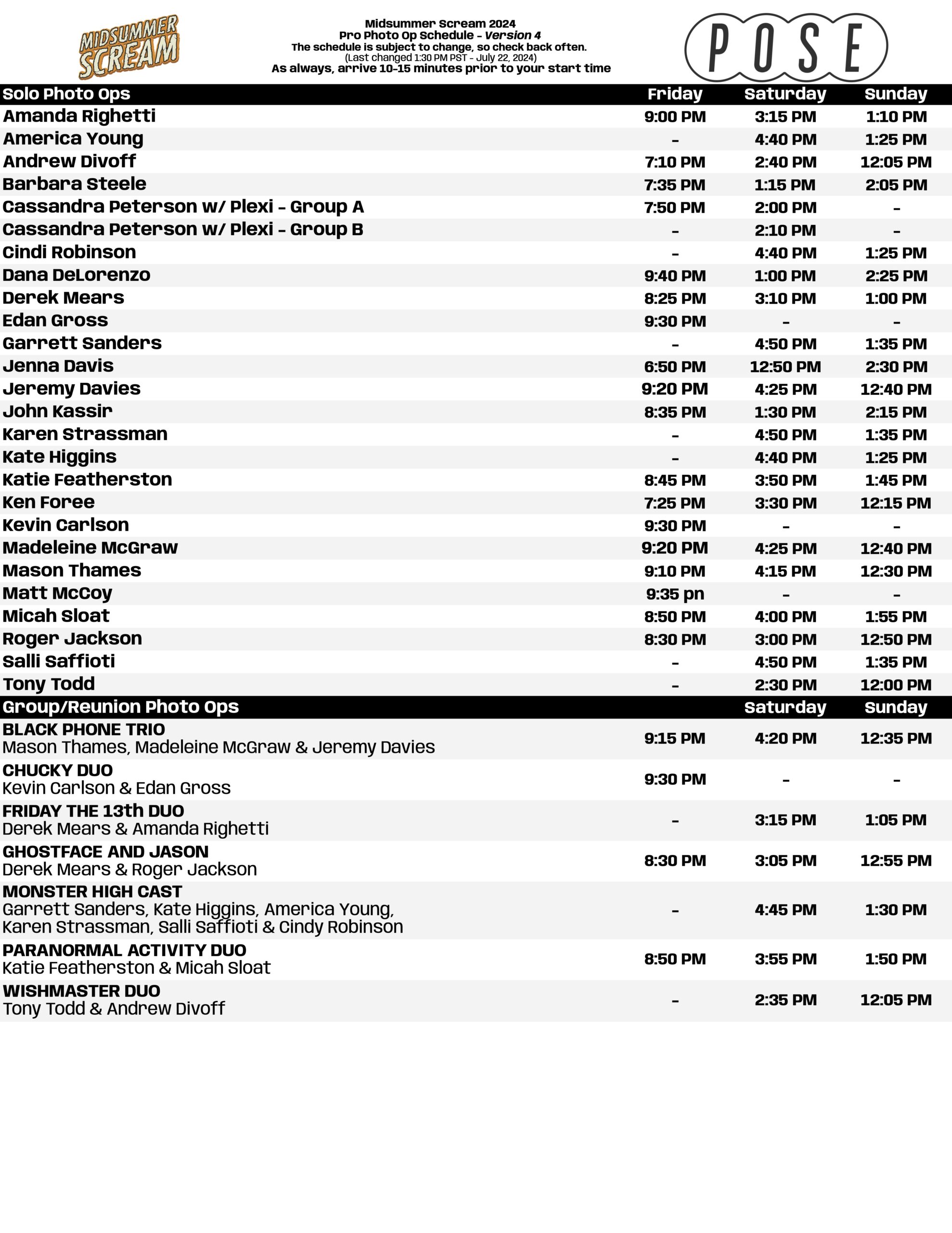 Midsummer Scream 2024 Schedule